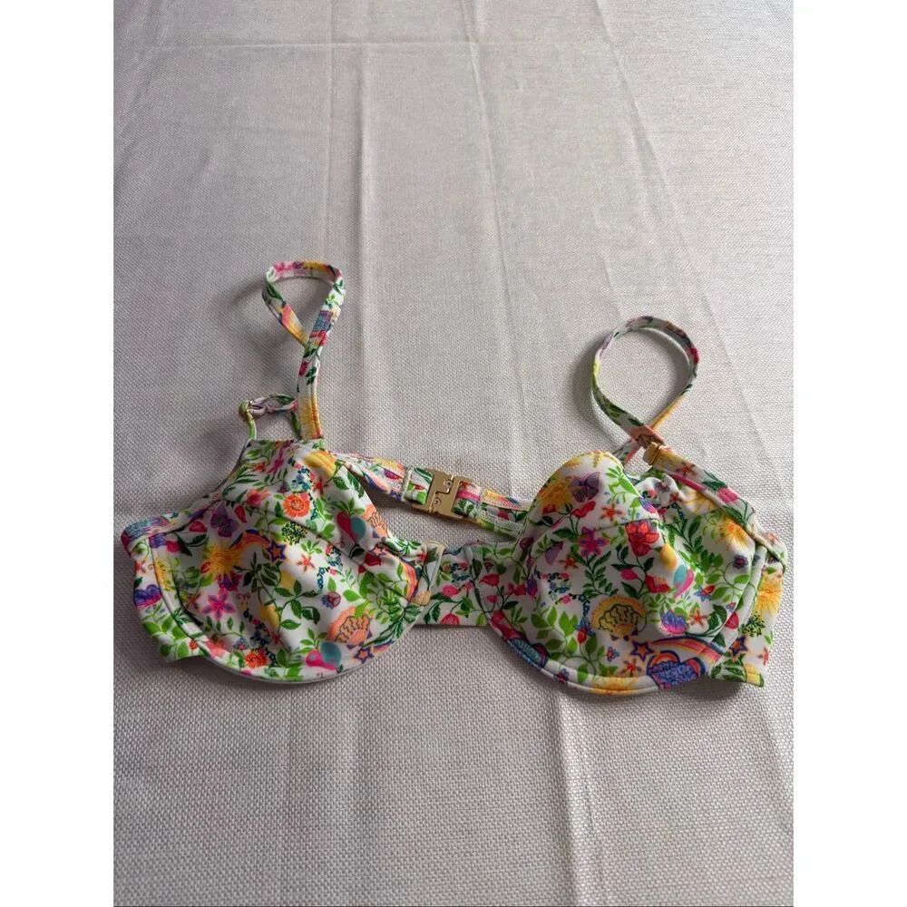 Kulani Kinis Underwire Bikini Top Floral Butterfly Adjustable Swim Top Sz Medium